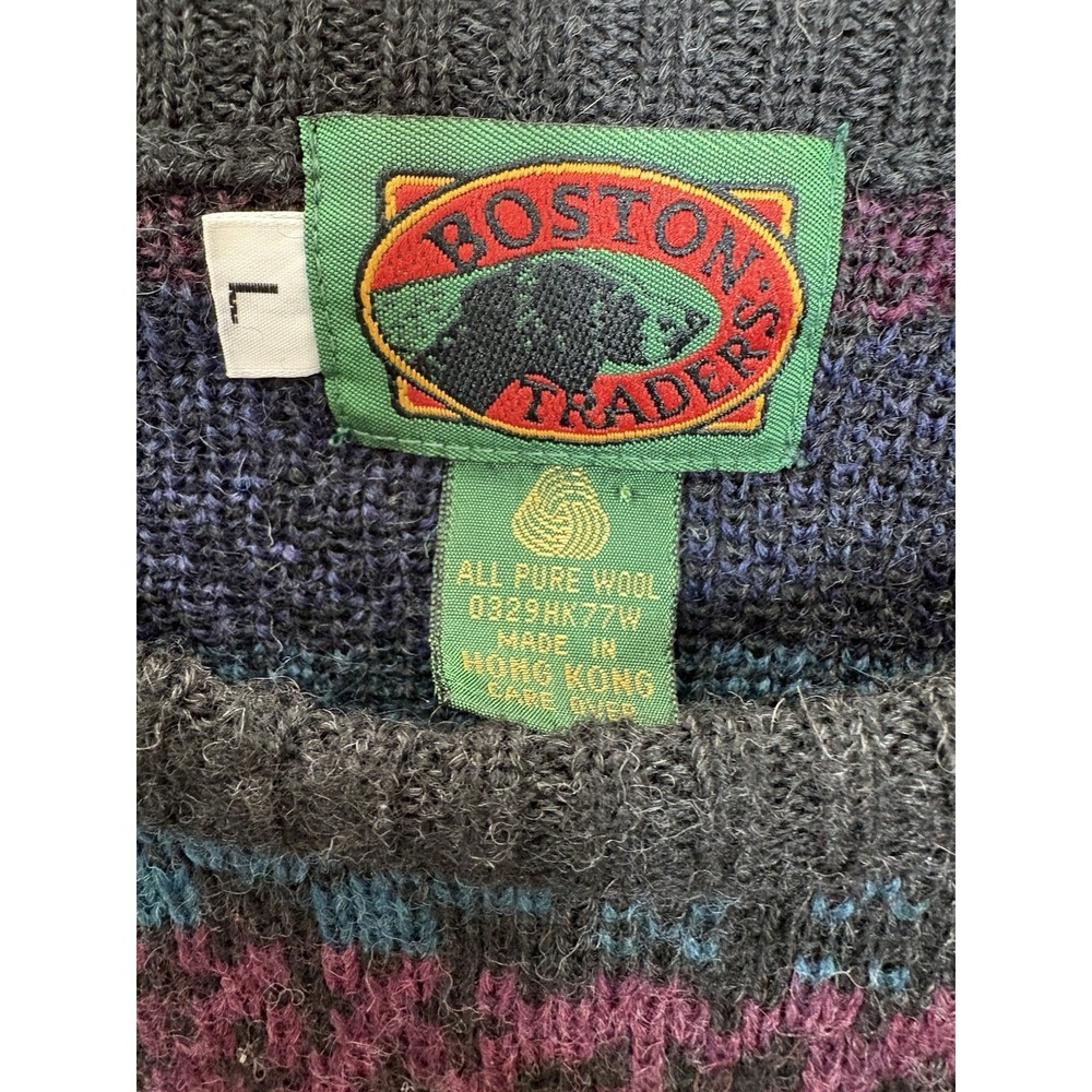 Vintage Boston Traders 100% Wool Plaid Men's Crewneck Sweater Size L - Picture 3 of 4